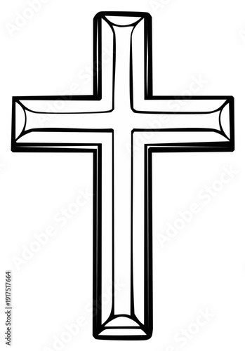 Elegant outline of a Christian cross symbol with a subtle beveled edge detail