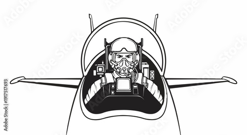 Determined pilot in fighter jet cockpit, ready for flight