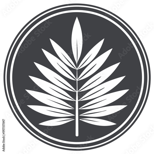 Stylized palm frond emblem in a dark circle logo design with clean lines