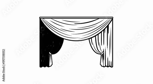 Drawn black and white theater curtains with draping fabric