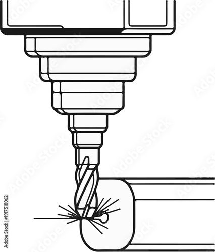 Drilling machine spindle bores hole into metalwork