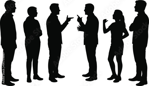 People arguing silhouette set, men and woman in heated discussion and conflict, communication concept vector illustration isolated on white background