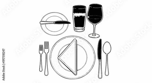 Elegant place setting with two plates, cutlery, napkin, and drinks
