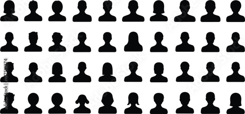 People avatar silhouettes collection, male female profile icons set, user default face symbols vector illustration isolated on white background