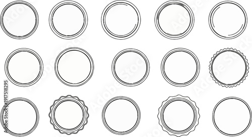 Fifteen circular graphic elements with varied textured and scalloped edges