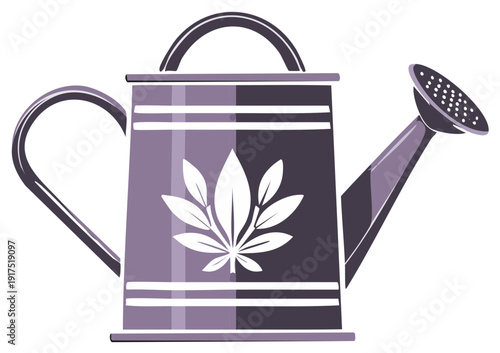 Stylized watering can with cannabis leaf motif graphic illustration