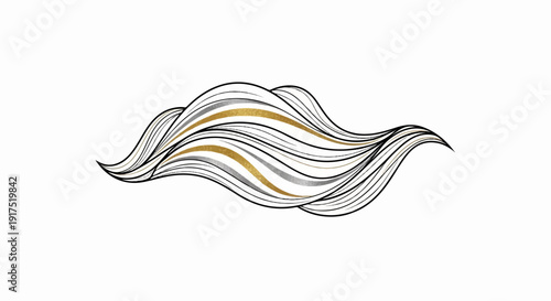 Flowing wavy lines in black, gold, and silver, creating elegant abstract texture