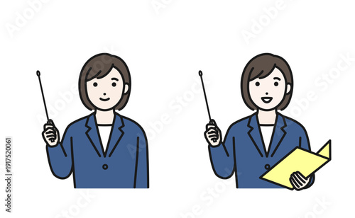 指示棒で説明するスーツの女性
