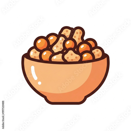 Bowl of Snacks: A vibrant illustration showcasing a bowl overflowing with an assortment of tempting snacks, capturing the essence of casual indulgence and culinary delight.