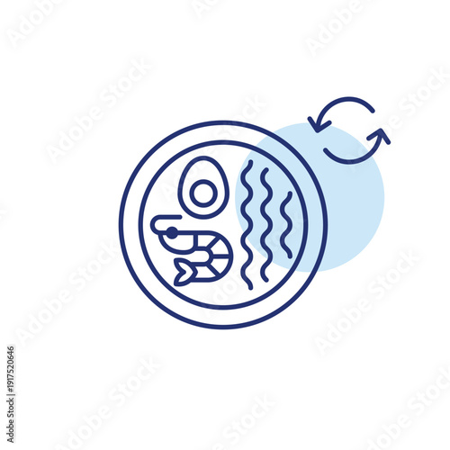 Shrimp ramen and renew symbol. Food and groceries recycling, fresh Japanese takeaway, Asian menu. Pixel perfect, editable stroke vector icon