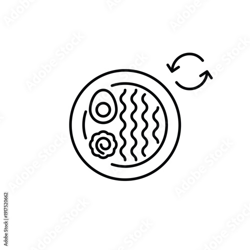 Ramen noodles and renew symbol. Food and groceries recycling, fresh Japanese takeaway, Asian menu. Pixel perfect, editable stroke vector icon