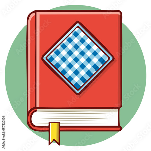 Vintage Cookbook With Red Cover and Blue Gingham Design Illustration