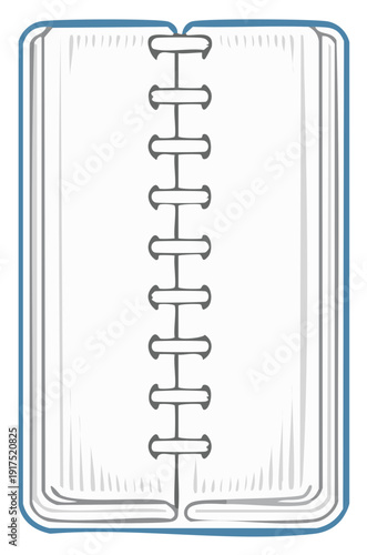 Open Notebook with Spiral Binding and Blank Pages for Writing or Drawing Illustration