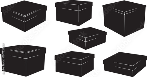Collection of black boxes in various orientations and sizes