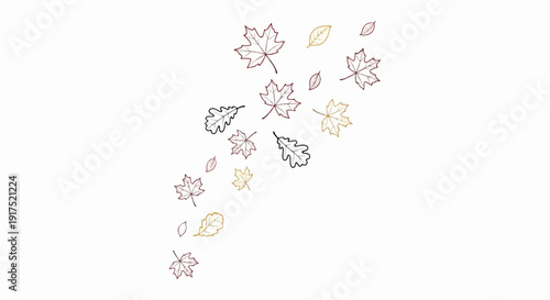 Falling autumn leaves in shades of red and gold