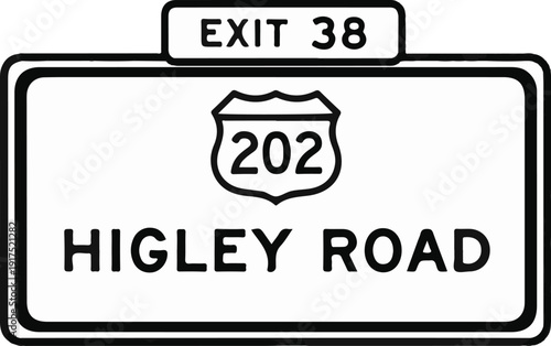 Highway exit sign indicating route 202 and Higley Road