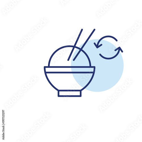 Rice with chopsticks and renew symbol. Food and groceries recycling, fresh Asian takeaway. Pixel perfect, editable stroke vector icon