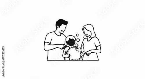Family saving money with a piggy bank