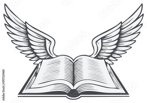 Open Book with Wings Illustration Symbolizing Knowledge and Freedom