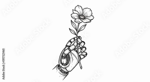 Hand of a robot holding a delicate flower