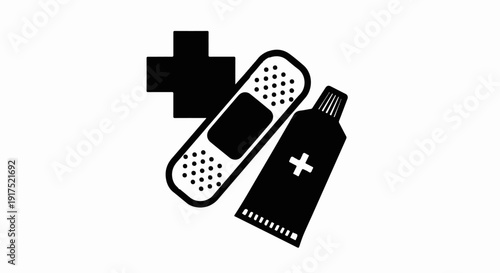 Medical cross, adhesive bandage, and ointment tube graphic
