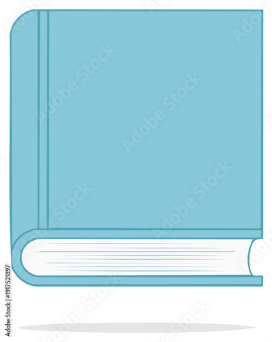 Simple light blue hardcover book with blank cover, isolated flat vector design illustration