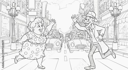Coloring page for children - two old friends running towards each other