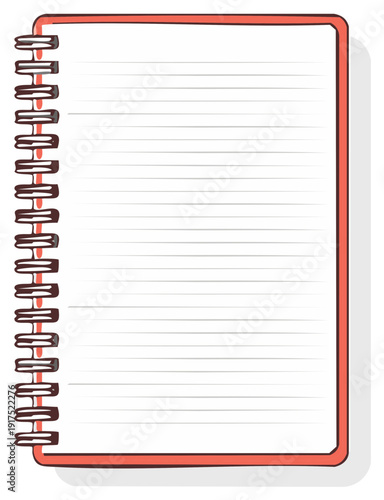 Illustration of a lined open notebook with coil binding and a light orange border