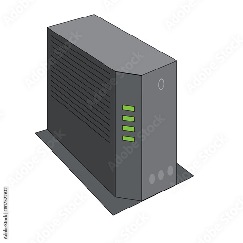 アイソメトリックな光回線終端装置(ONUみたいな)のイラスト | インターネット接続と通信インフラのコンセプト