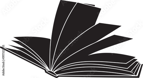 Open Book Illustration with Black Pages and White Lines