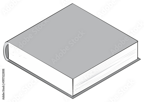 Simple vector illustration of a closed grey hardcover book with a blank cover
