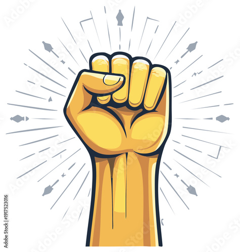 Raised fist hand gesture symbolizing power strength solidary resistance protest political movement social activism equality