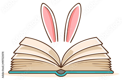 Cute cartoon bunny ears peeking from open book an illustration representing storytelling imagination and learning