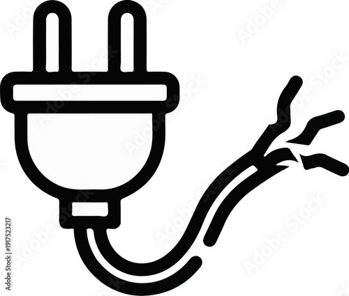 Icon of an electrical plug with frayed wires indicating damage or disconnection
