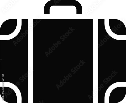 Black silhouette of a classic suitcase icon for travel business trips vacation journey luggage transportation tourism holiday and personal baggage equipment.