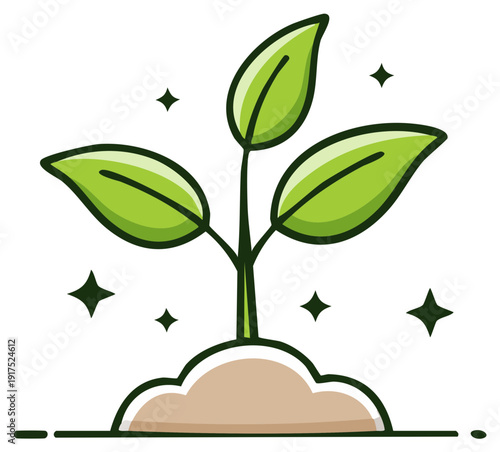 Green Sprout Growing From Soil With Sparkles Representing Growth And New Life