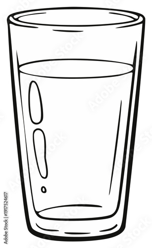Simple glass of water, line art illustration, drawing style, refreshing drink concept