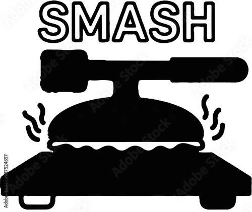 Iconic stylized graphic of a burger being smashed on a grill with steam rising