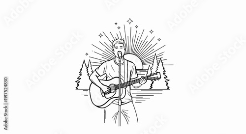 Lone musician serenades sunset with guitar and song