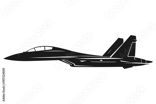 Military aircraft design silhouette shenyang J16 from side view. Minimalist vector illustrations china fighter jet in black and white color. Monochrome drawing multirole aircraft from china.