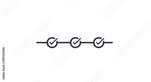 Three Check Marks in Circles on Line.