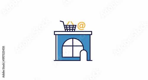 Shopping cart on blue counter.