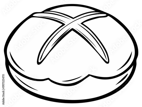Illustrated bun with cross design bakery food graphic