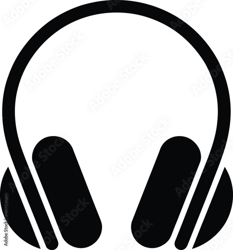 Black silhouette of modern over ear headphones icon for music listening audio entertainment podcast broadcasting sound studio and radio equipment.