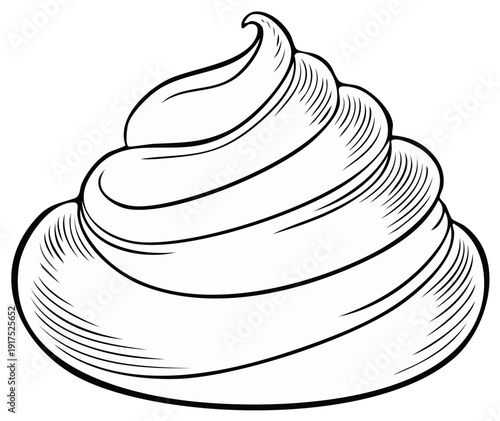 Swirl of creamy whipped dessert topping illustration in detailed engraving style vector drawing swirl frosting isolated