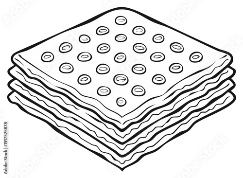 Stack of crispy crackers with holes line art illustration
