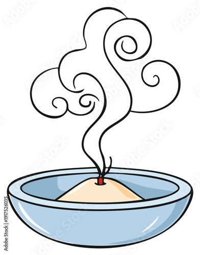 Incense burning with smoke swirling from a bowl