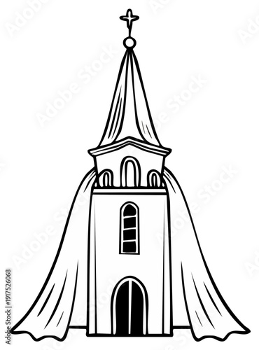 Church steeple outline drawing with draping fabric