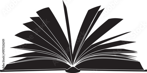 Open Book with Pages Flying Out in Black Silhouette