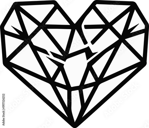 Geometric heart shape with a fractured appearance, abstract design